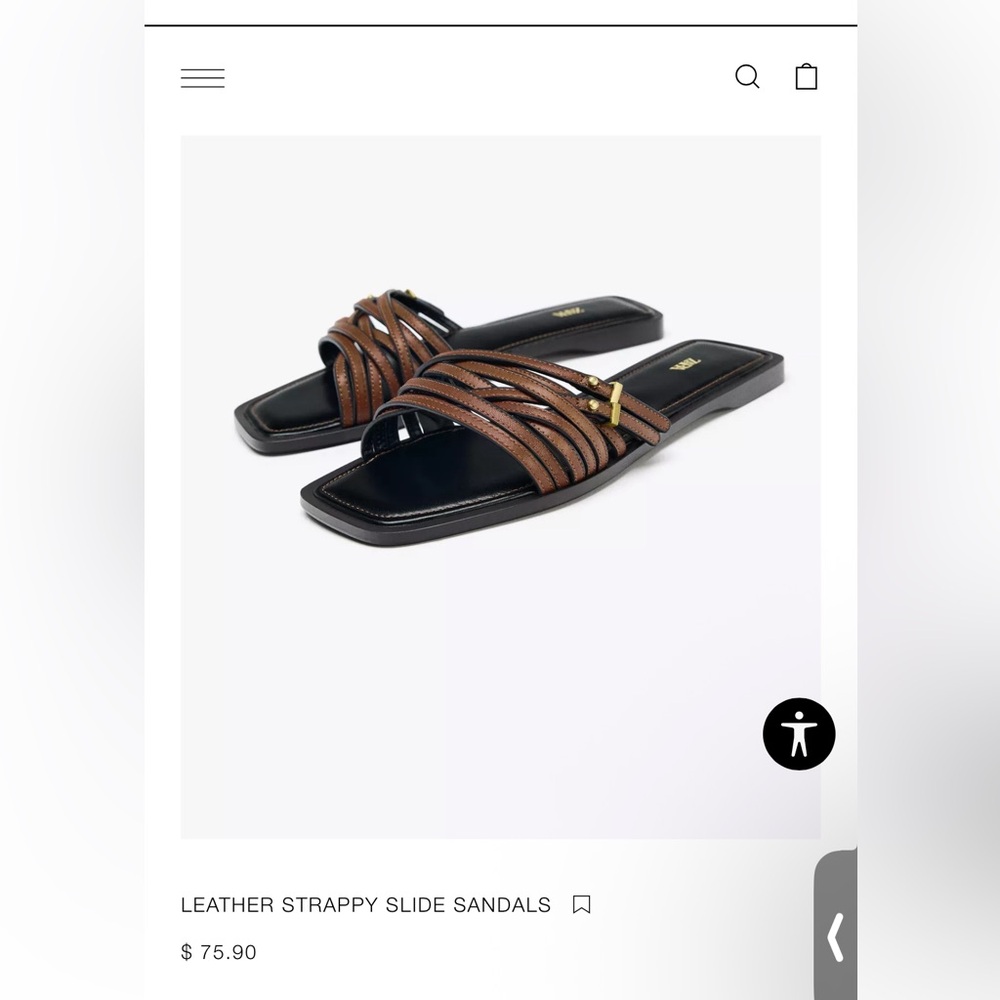 💄Zara leather trending brown/chocolate-toned slide sandals EUR 40 / US 9